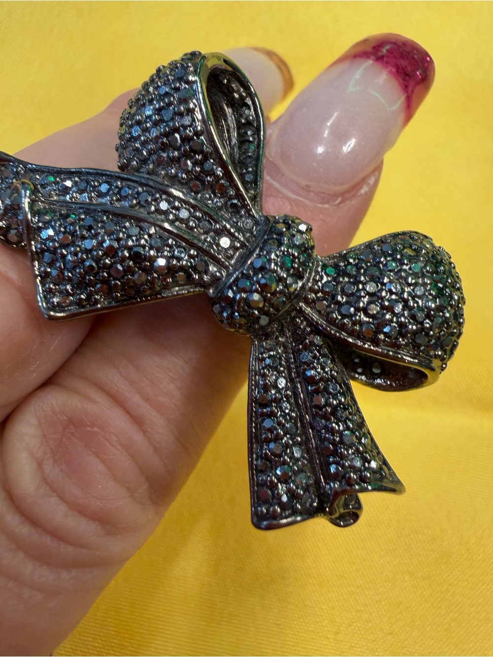 Park Lane Sparkling Gunmetal Bow Statement Ring – Size 9